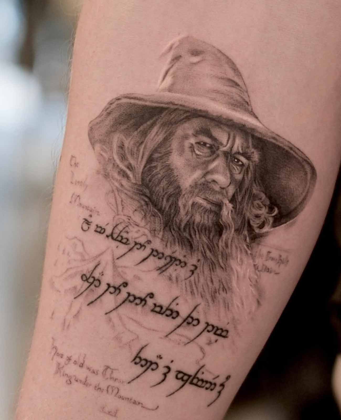 Gandald Black and Grey Realism tattoo on white skin