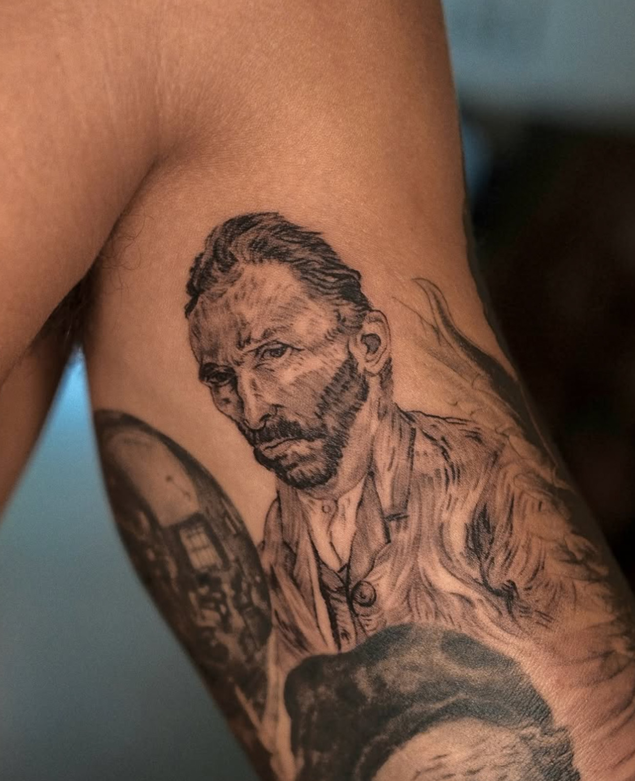 vincent van gogh portrait tattoo in sketch realistic style